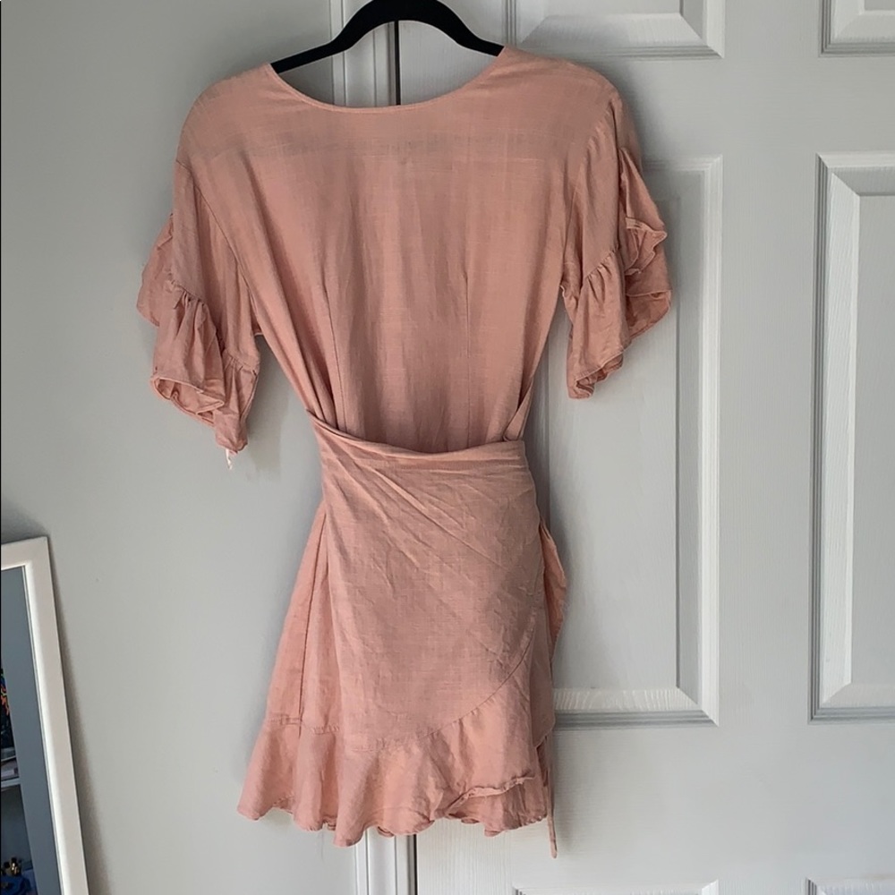 hello molly pink linen wrap dress